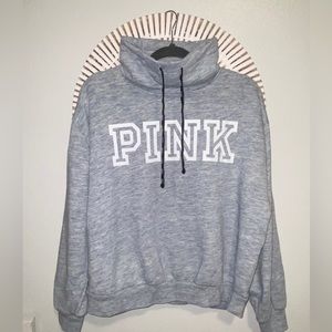 Victoria’s Secret Pink Cowl-neck Heather Blue Logo Sweatshirt M